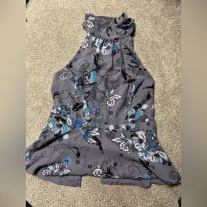 Floral Halter Peplum Top in Grayish Purple and Blue